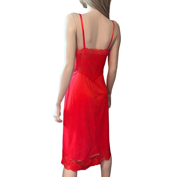 Vanity Fair Vtg 50s 60s Slip Chemise Lipstick Red Tricot Nylon Lace Bodice Lacy - Picture 10 of 16